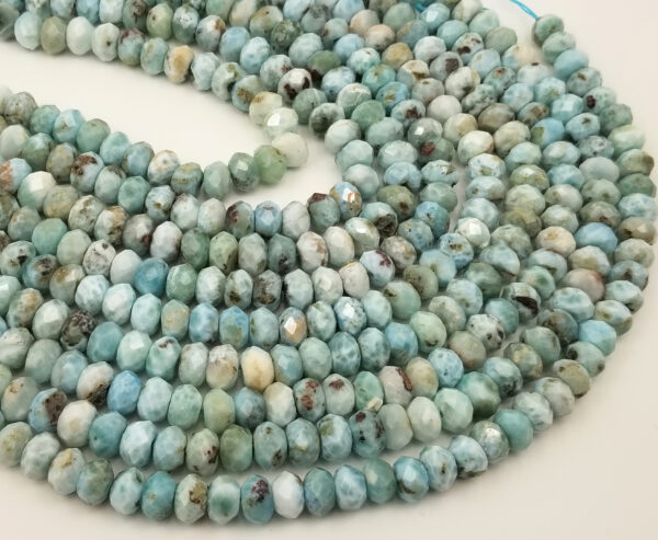 Natural Larimar Faceted Rondelle Cut Beads