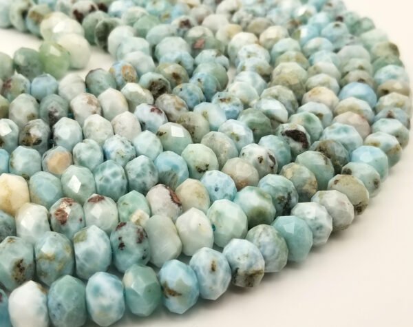 Natural Larimar Faceted Rondelle Cut Beads