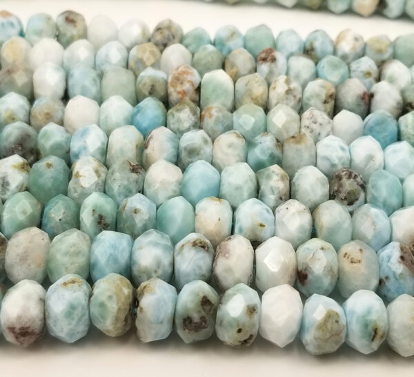 Natural Larimar Faceted Rondelle Cut Beads