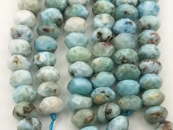 Natural Larimar Faceted Rondelle Cut Beads