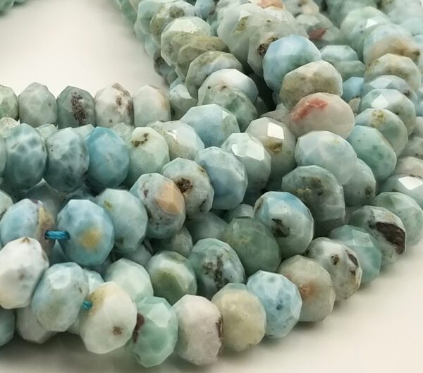 Natural Larimar Faceted Rondelle Cut Beads