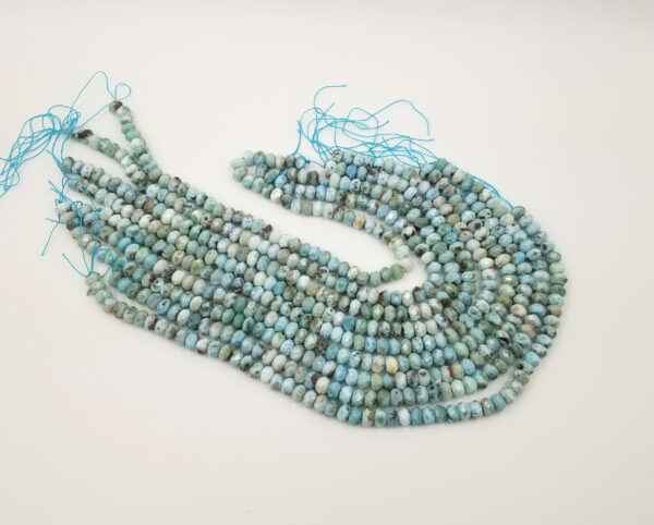 Natural Larimar Faceted Rondelle Cut Beads