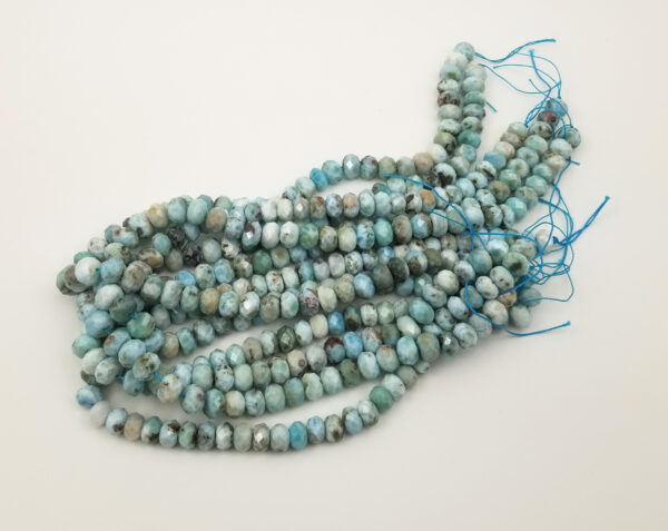 Natural Larimar Faceted Rondelle Cut Beads