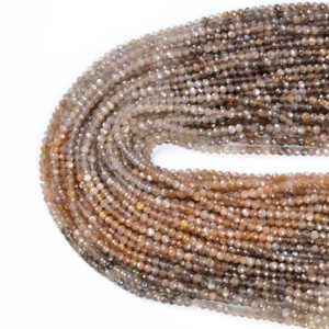 Gold Sunstone Moonstone Natural Faceted Round Gemstone Beads 15.5" Full Strand PRP511