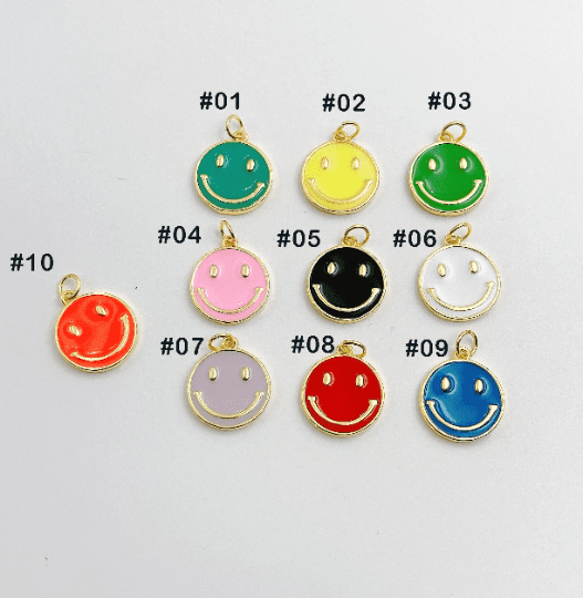 1pc Enamel Happy Face Charm, 18k Gold Filled Smiley Happy Face Charms 