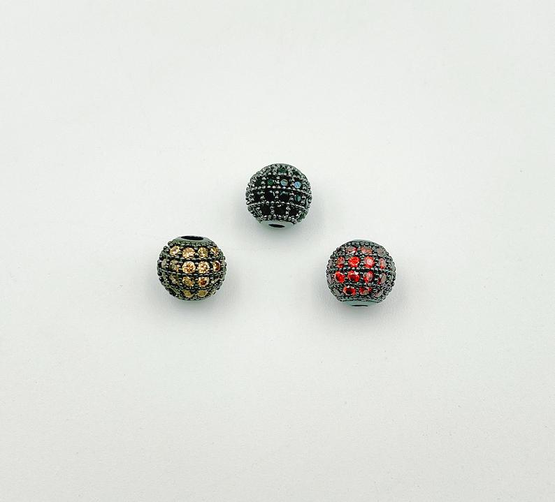 Pukido 6mm 8mm 10mm 12mm Micro Pave CZ Round Beads,Violet Cubic Zirconia Pave on Copper Ball Bead Color: Black, Item Diameter: 6 mm