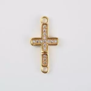 18K Gold Filled Cross Connector, Bracelet Connector, CZ Micro Pave Connector, Religious Connector, Cubic Zirconia, Connector, 20x10mm, CN306