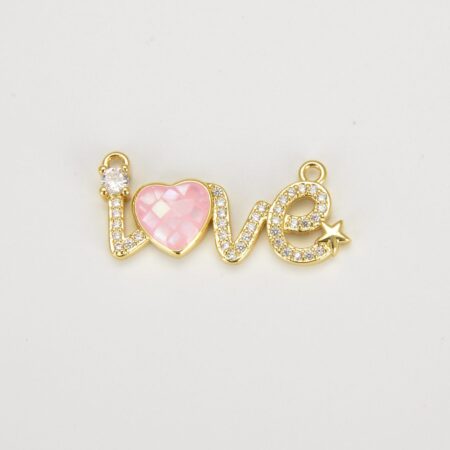 18K Gold Filled Love Word Charm Connector, Couples Charm, Valentine Gift for Her, Necklace Bracelet Jewelry Making Supply, 27x12mm, CN383