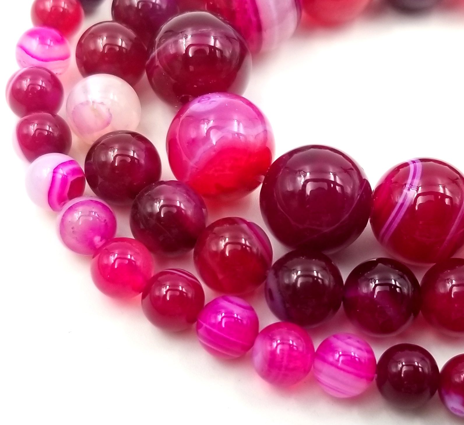 Natural Agate Gemstone Faceted Round Beads 15.5'' 6mm 8mm 10mm Pink With Stripe 