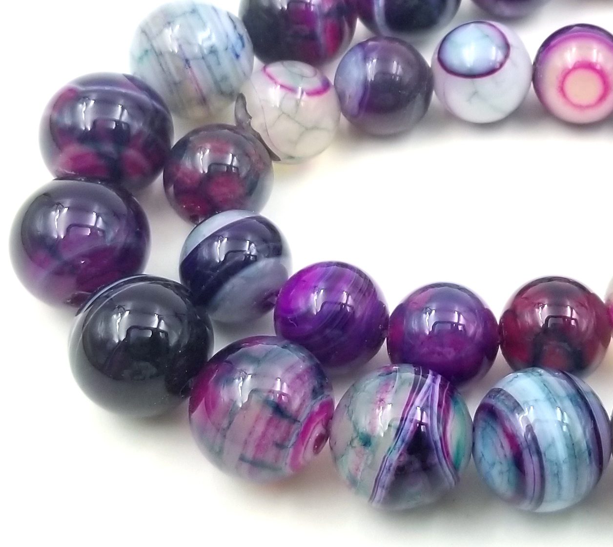 Round Shiny Purple Dragon Vein Dyed Agate 10mm, 12mm Approx 15.5" Strand, ORG082