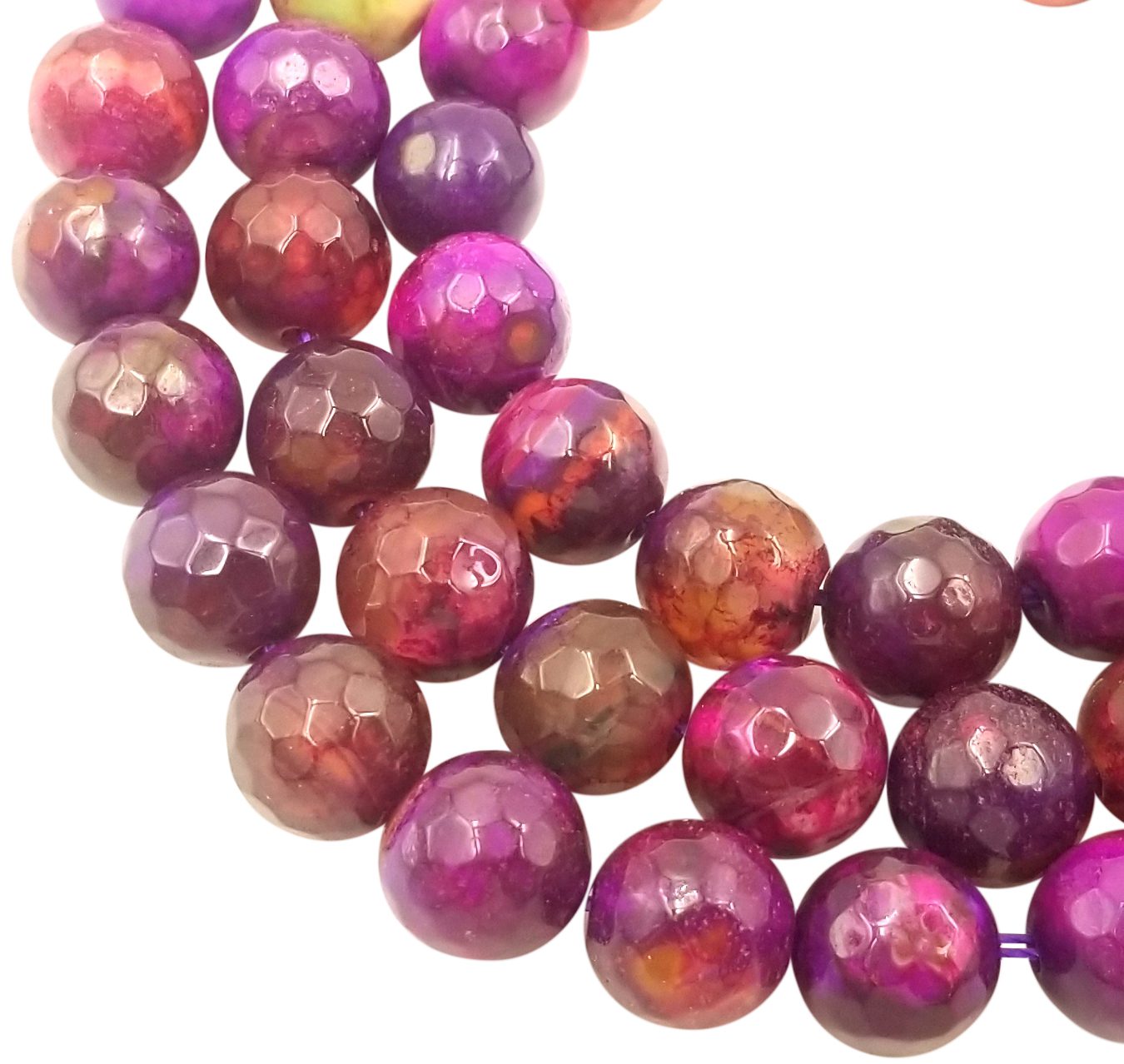 AAA Faceted Fuchsia Agate 10mm Round Beads Sparkling Dazzling Vibrant