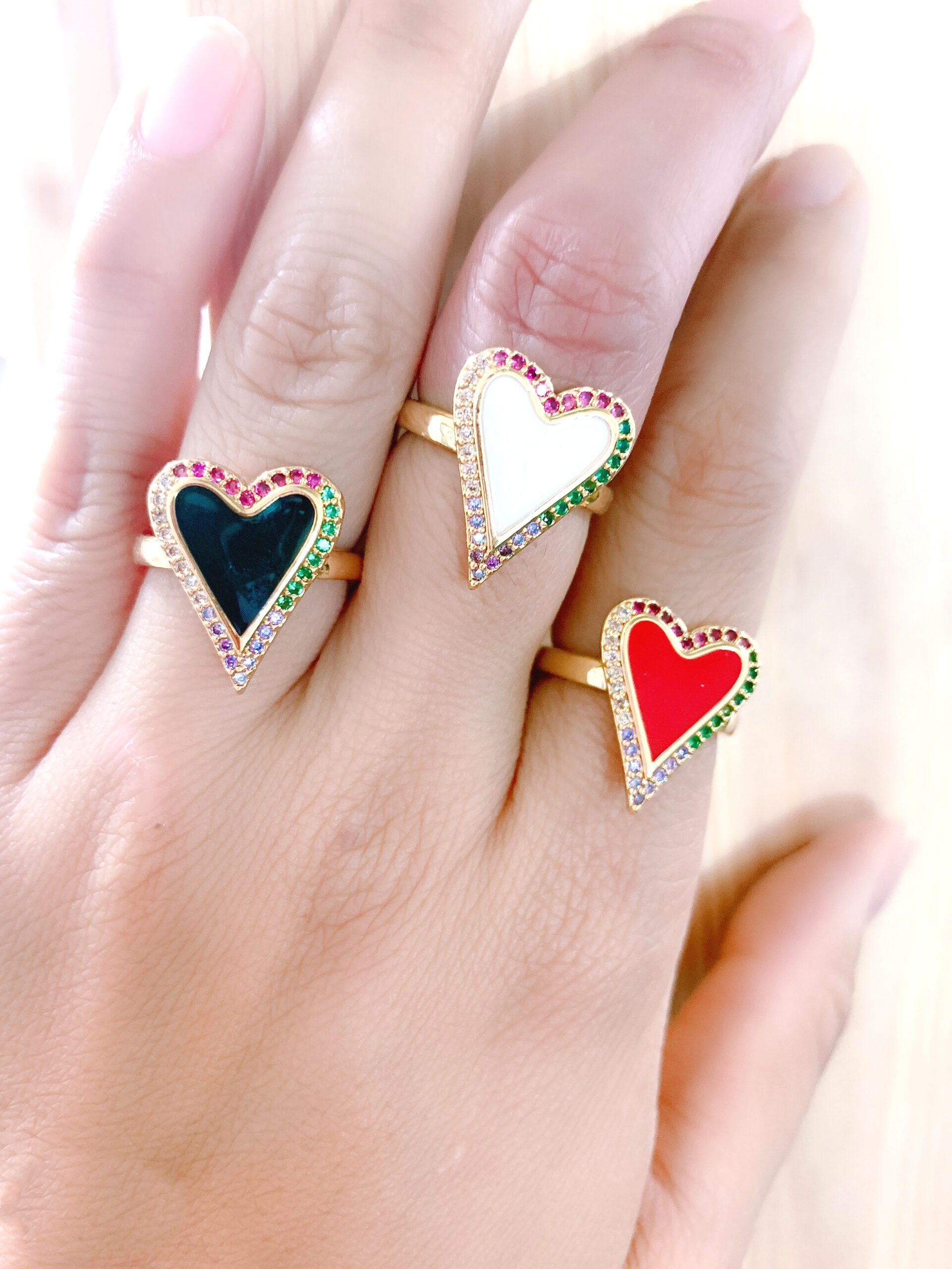 Rainbow Gold Heart Ring Rainbow Cubic Zirconia Ring