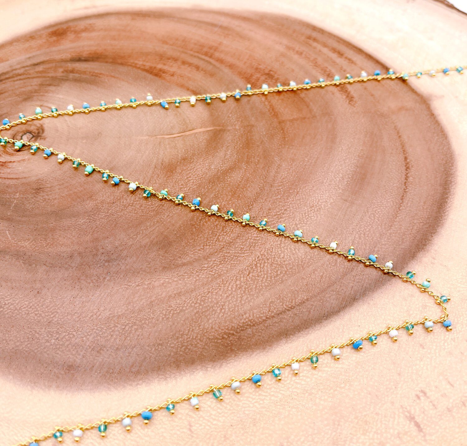 Turquoise Glass Beaded Chain By Yard, 18K Gold Chain for Jewelry Making,  Seed Beaded Chain, Bulk Wholesale, 2mm, CH186 - BeadsCreation4u