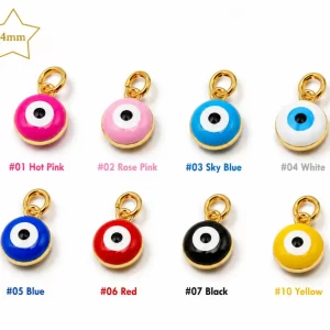 4mm Enamel Evil Eye Charm, 18K Gold White Evil Eye Pendant Mini Round Evil Eye Charm for bracelet Necklaces Earrings Jewelry, CP1291