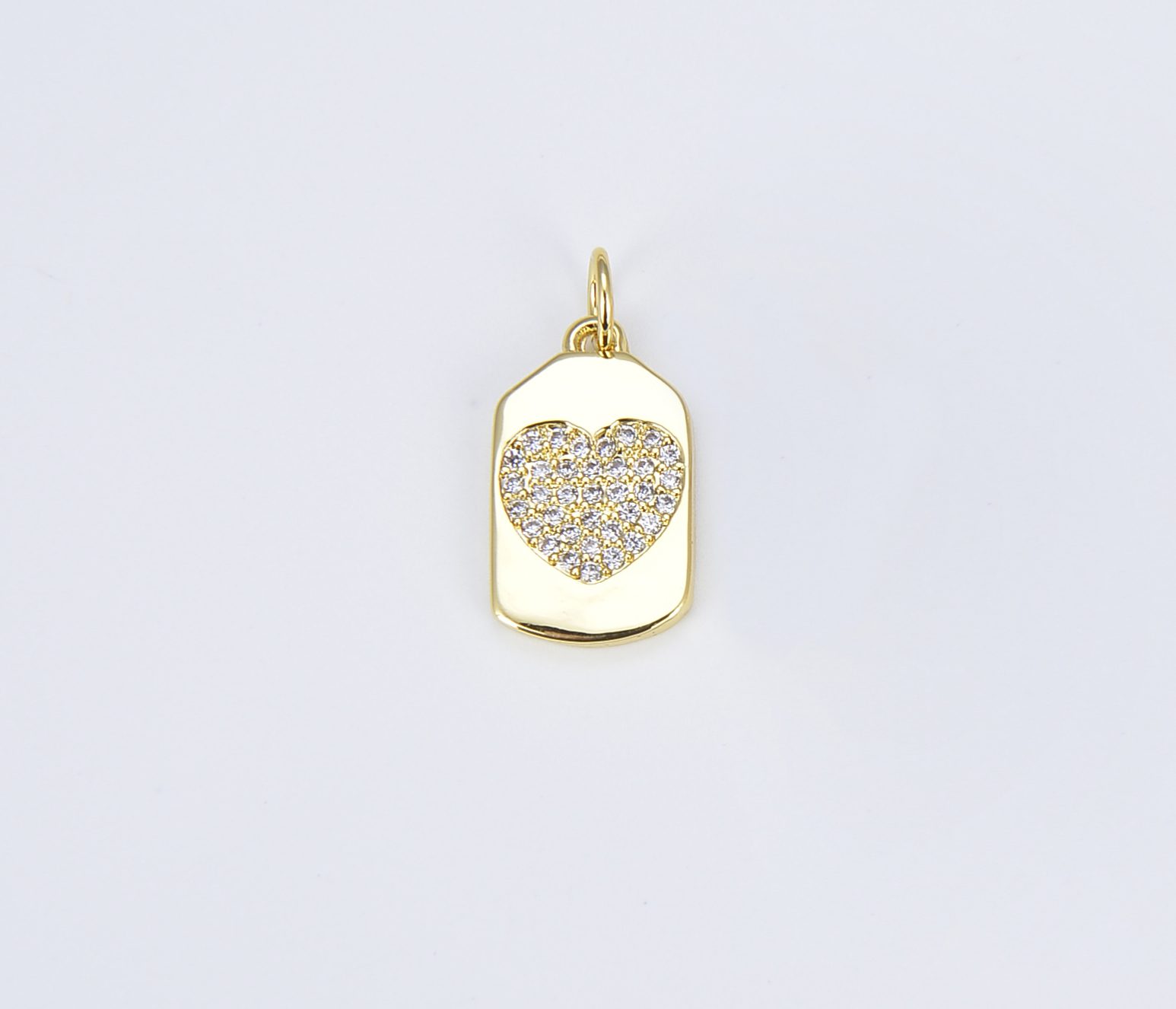 18K Gold Filled Dainty Heart Tag Charm with Micro Pave Cubic Zirconia ...