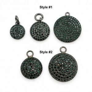 Black CZ Disc Charm, Pave Rhinestone Round Pendant, Sparkling Crystal Circle Charm for Necklace Bracelet, Jewelry Making Supply, CP1373