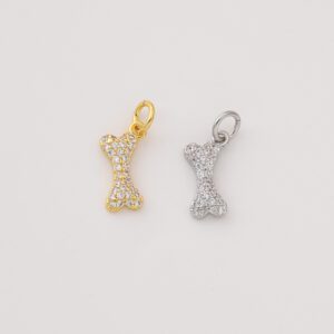 18K Gold CZ Micro Pave Dog Bone Charm, Dog Bone Pendant, Dog Bone Bracelet, Mini Dog Bone, Dog Lover Charm, DIY, 12x5mm, CP161
