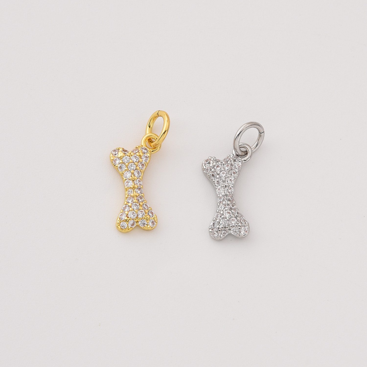 18K Gold CZ Micro Pave Dog Bone Charm, Dog Bone Pendant, Dog Bone Bracelet, Mini Dog Bone, Dog Lover Charm, DIY, 12x5mm, CP161
