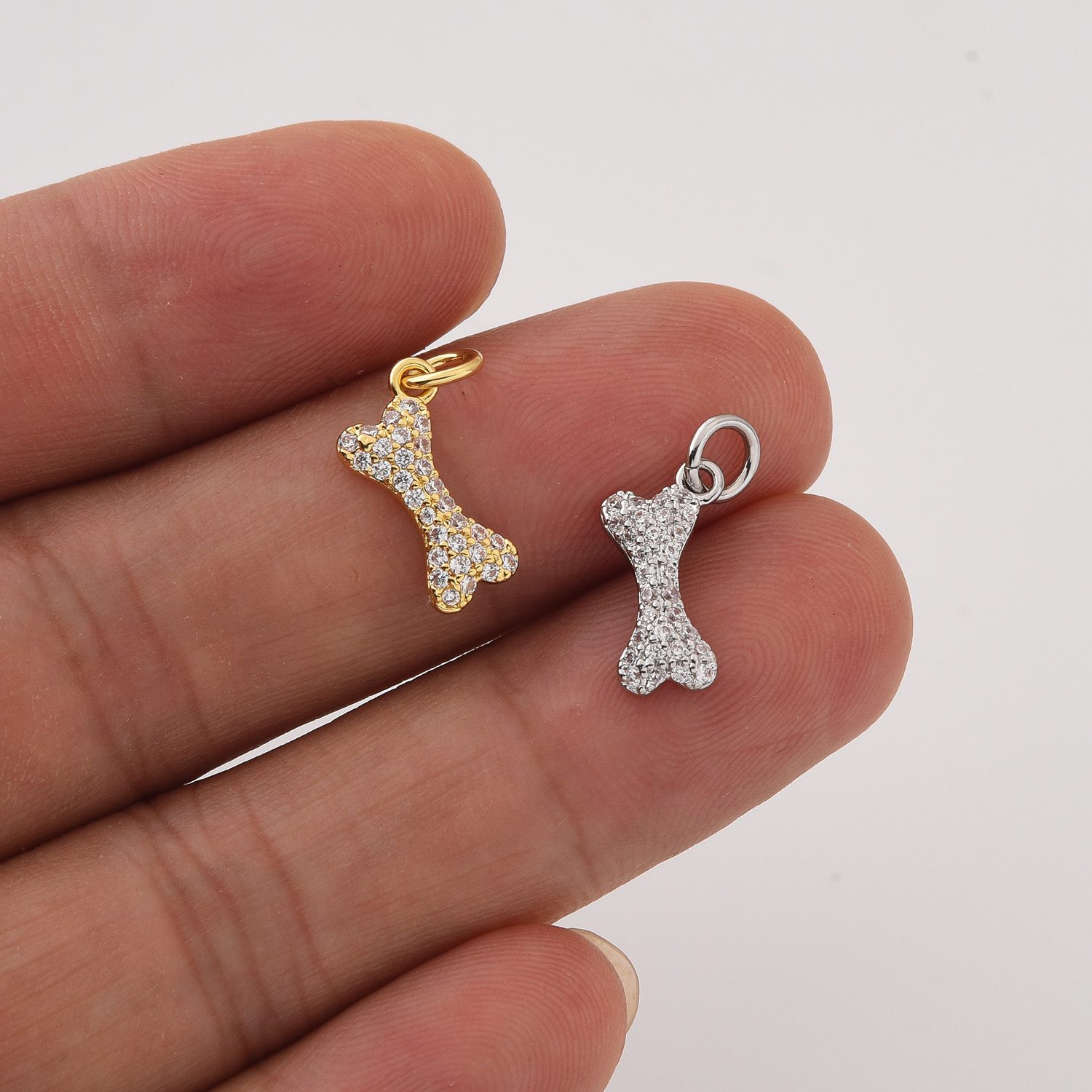 18K Gold CZ Micro Pave Dog Bone Charm, Dog Bone Pendant, Dog Bone Bracelet, Mini Dog Bone, Dog Lover Charm, DIY, 12x5mm, CP161 - Image 2