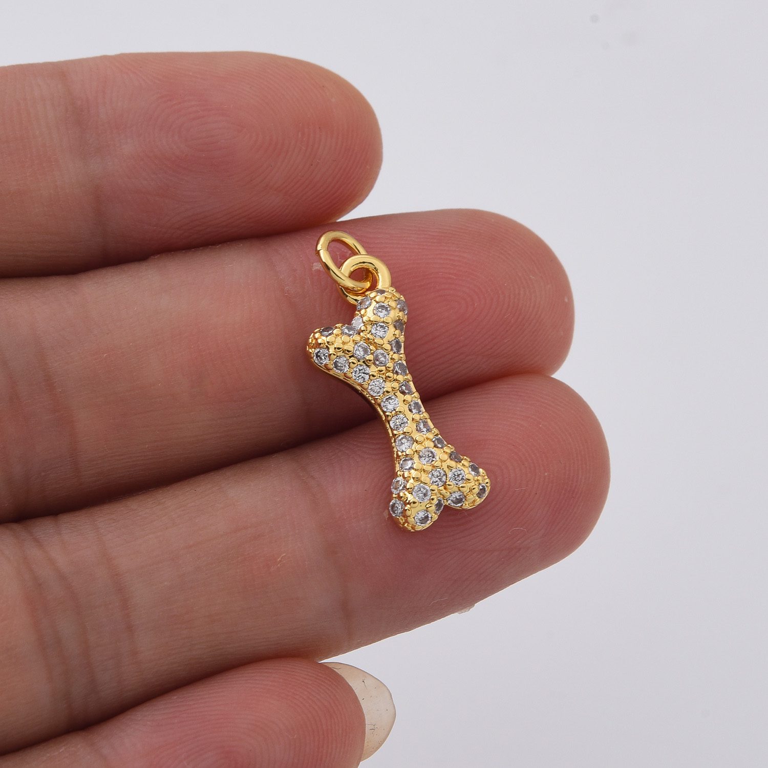 18K Gold CZ Micro Pave Dog Bone Charm, Dog Bone Pendant, Dog Bone Bracelet, Mini Dog Bone, Dog Lover Charm, DIY, 12x5mm, CP161 - Image 5