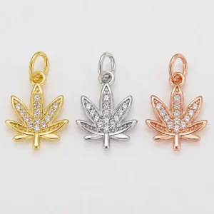 Gold Filled Cannabis Leaf Charm, Pave CZ Marijuana Leaf Pendant, Crystal Weed Leaf Jewelry Finding, Pot Leaf Necklace Bracelet Charm, CP686