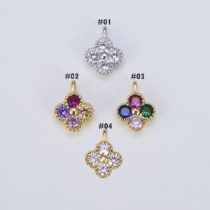 18K Gold Four Leaf Clover Charm CZ, Clover Charm, Clover Pendant, Good Luck Charm, Quatrefoil Necklace, 10x8mm, CP841