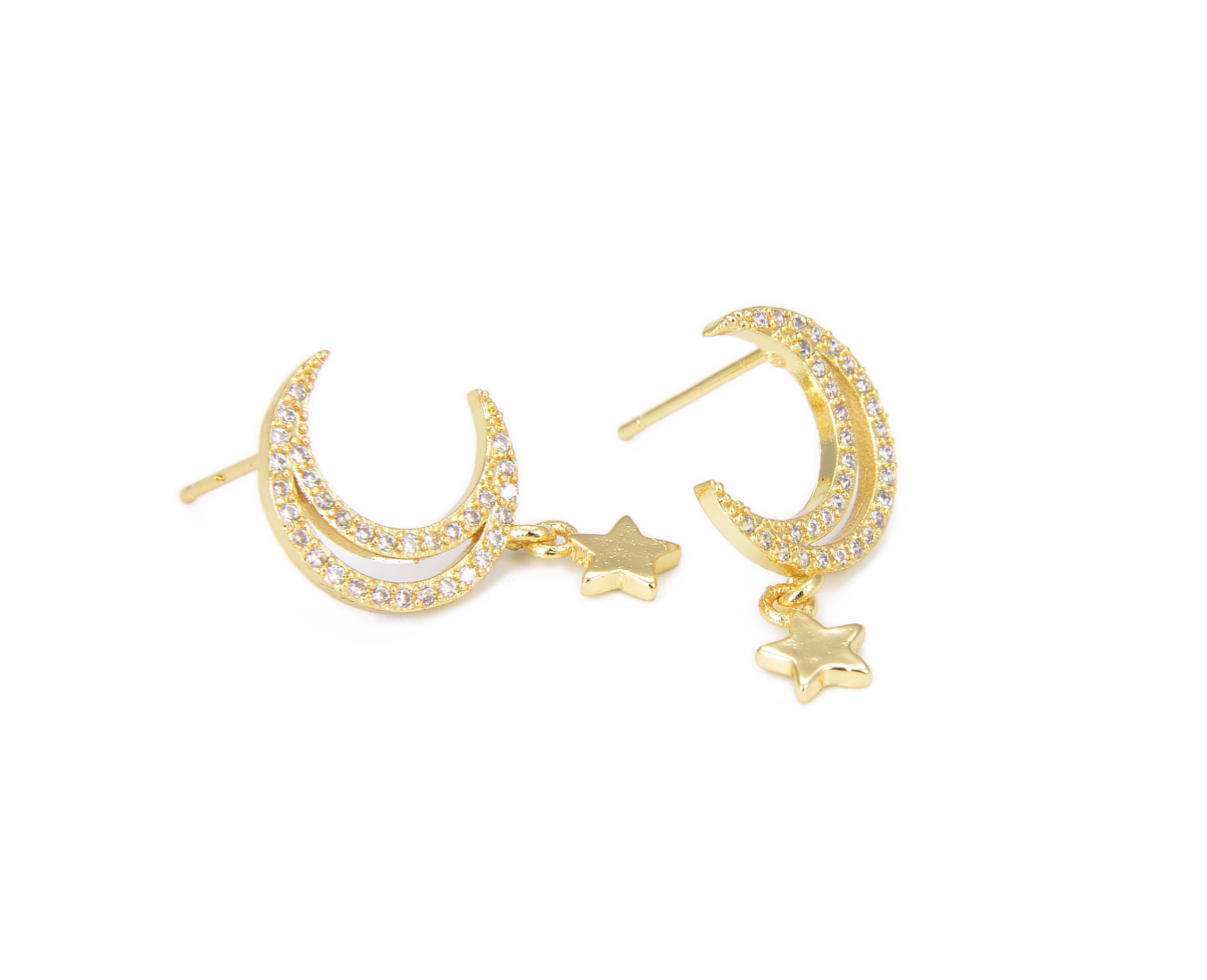 18K Gold Filled Moon and Star Studs Earrings, Celestial Earrings, Moon ...