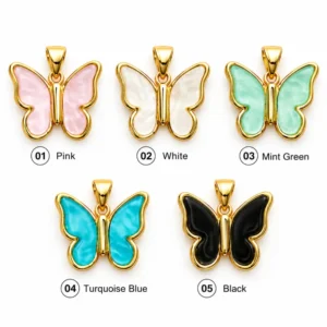 Gold Filled Enamel Butterfly Charm, Pink White Green Blue Black Colorful Butterfly Pendant for Necklace Bracelet Jewelry Making, CP1274