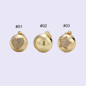 Micro Pave Heart Charm Crescent Moon Star Ball Love Charm Ball Charm Ornament Gold Filled Finding Necklace Bracelet Jewelry Making CP1306