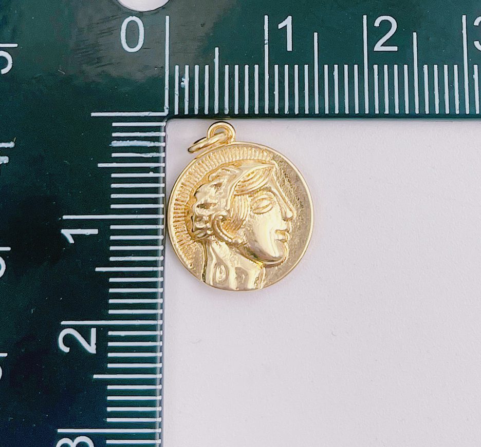 Dainty 18K Gold Filled Old Coin Charm, Greek Vintage Coin, Coin