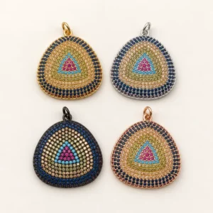 Gold Filled Evil Eye Pendant, Colorful CZ Nazar Charm, Pave Crystal Protection Amulet, Rainbow Rhinestone Jewelry Making Supply, CP240