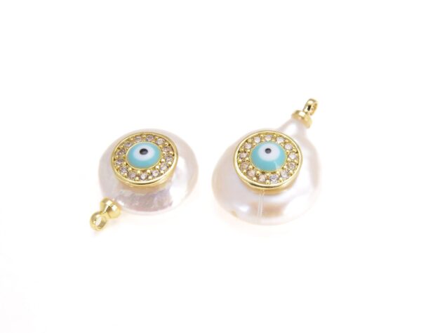 18K Gold Filled Fresh Water Pearl Evil Eye Charm, Evil Eye Necklace, Micro Pave Evil Eye, Evil Eye Pendant, Jewelry Making, 18x13mm, CP534