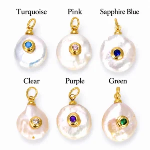 Gold Filled Freshwater Pearl Charm, Colorful CZ Birthstone Pendant, Irregular Pearl Jewelry for Necklace Bracelet, Jewelry Making Supply, CP543