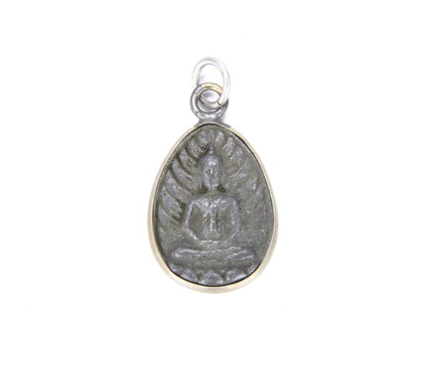 Carved Stone Thailand Sitting Buddha Charm, Yoga Charm, Antique Buddha Charm for Bracelet Necklace Jewelry Making Supply, 36x20mm, CP709