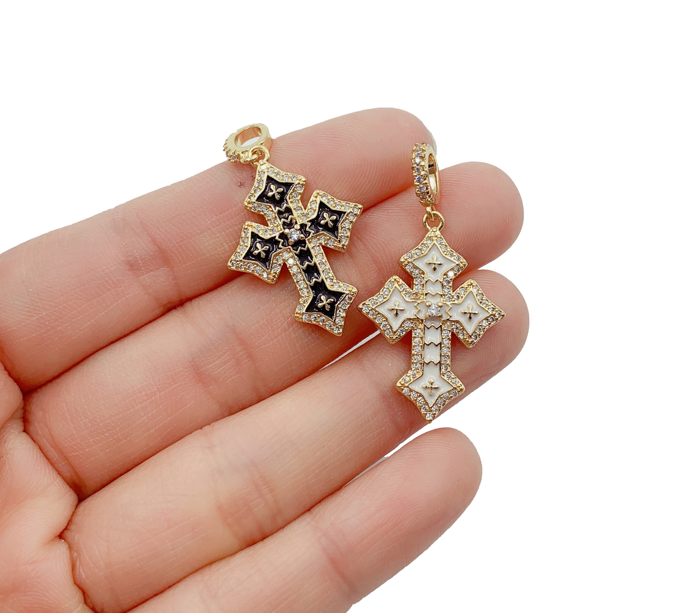 Enamel Cross Charm, 18K Gold Filled Small Cross Pendant for Necklace