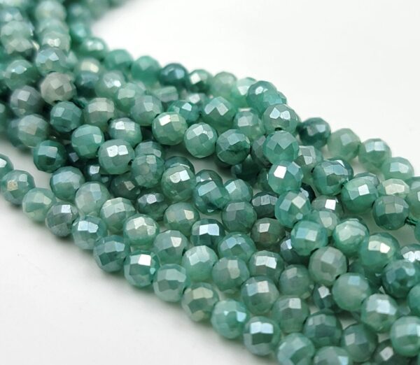 Beautiful Moonstone Teal Green Colour Coated 3mm 15.5" Full Strand AAA Micro Faceted Natural Teal Green Mystic Moonstone Loose Beads PRP490