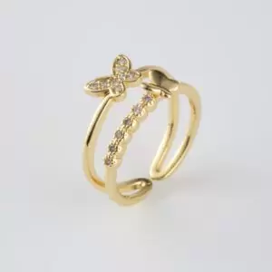 18K Gold Filled Butterfly Ring Dainty Monarch Ring, Adjustable Ring, Minimalist CZ Ring, Micro Pave Ring, Gold Open Ring, RG029