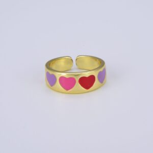 Gold Filled Heart Enamel Adjustable Ring