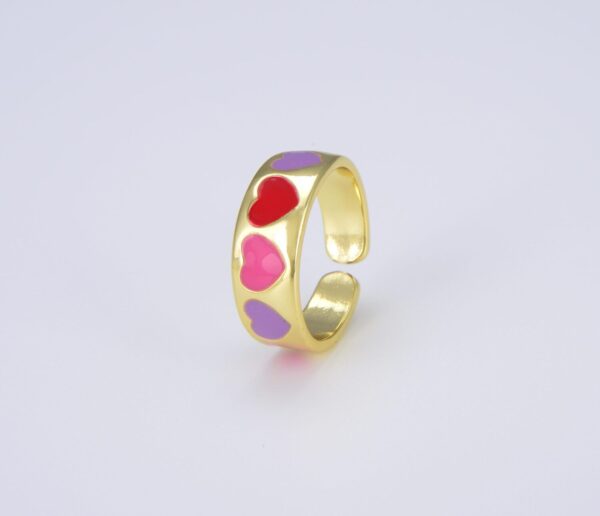 Gold Filled Heart Enamel Adjustable Ring