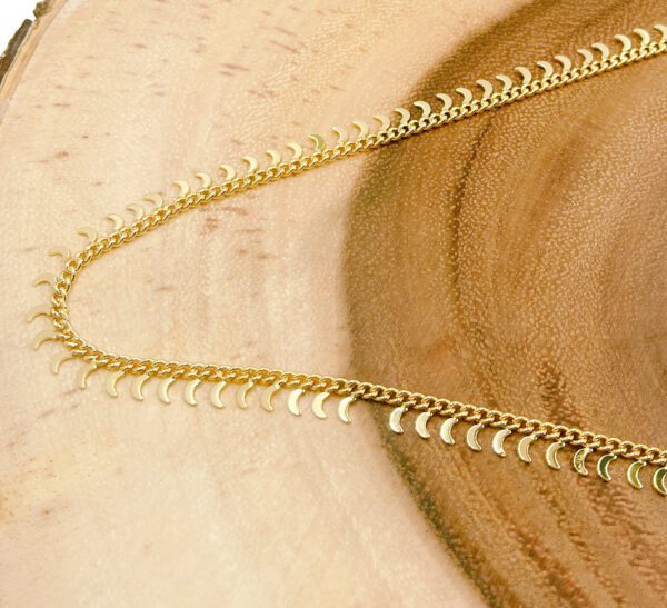 Gold Crescent Moon Cuban Curb Chain