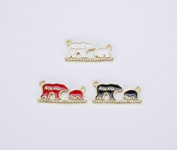 Gold Enamel Mama Bear Charm Connector