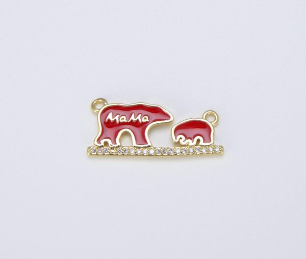 Gold Enamel Mama Bear Charm Connector