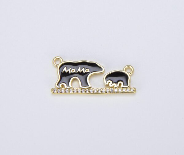 Gold Enamel Mama Bear Charm Connector