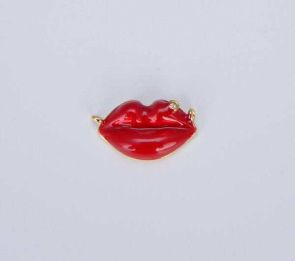 Gold Enamel Pave Lips Charm Connector