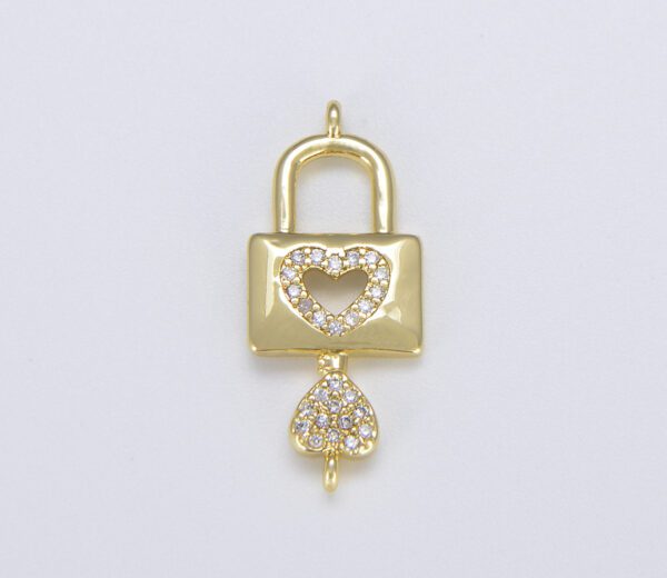 Gold Heart Padlock and Key Charm Connector
