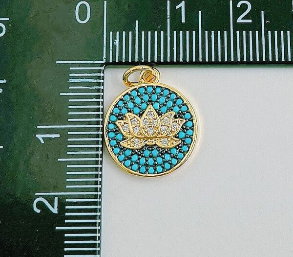 Gold Micro Pave Lotus Flower on Disc Charm