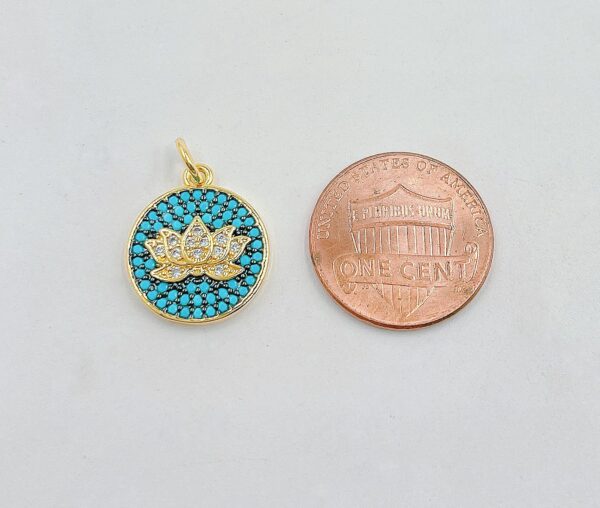 Gold Micro Pave Lotus Flower on Disc Charm