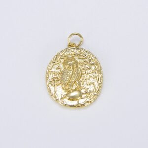 Gold Owl of Athena Gold Coin Charm Pendant
