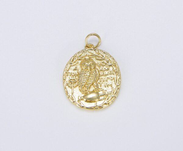 Gold Owl of Athena Gold Coin Charm Pendant