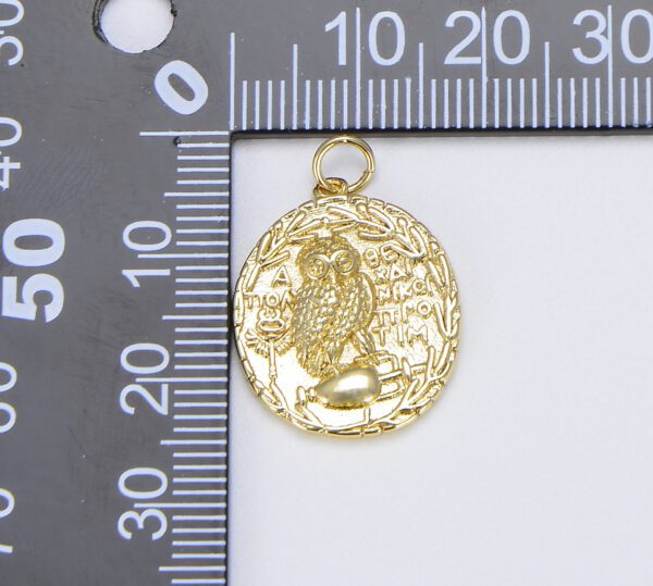 Gold Owl of Athena Gold Coin Charm Pendant